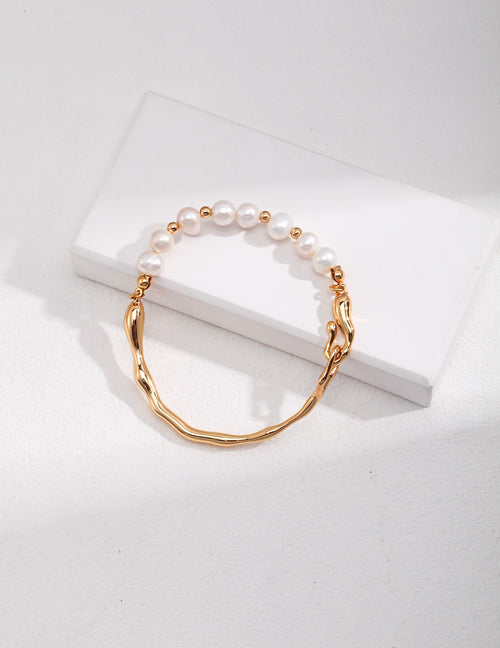 Freshwater Pearl Half Gold bangle Bracelet