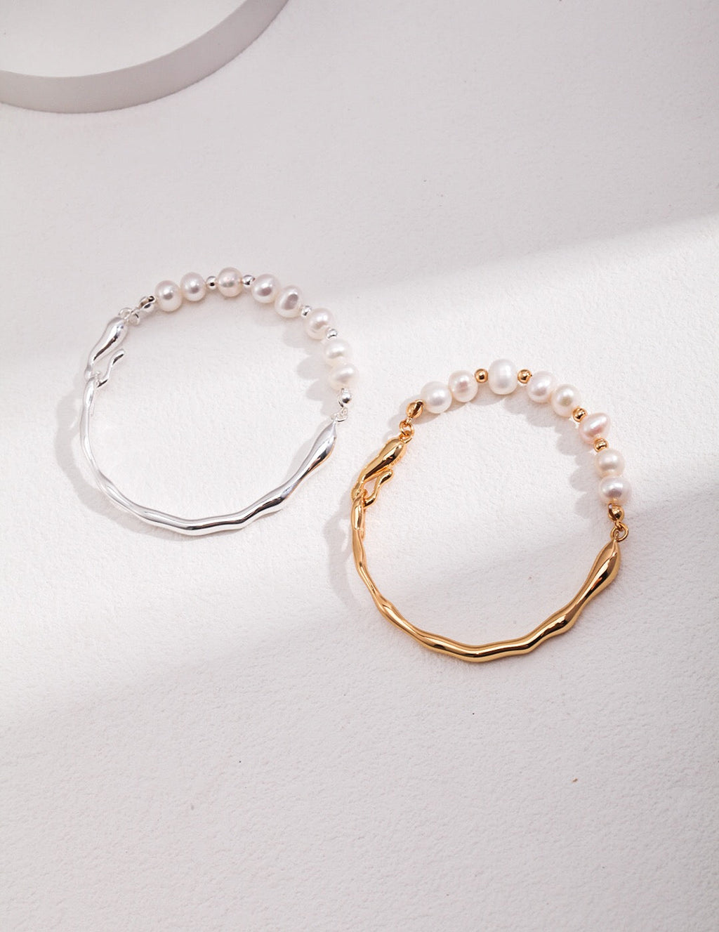 Freshwater Pearl Half Gold bangle Bracelet