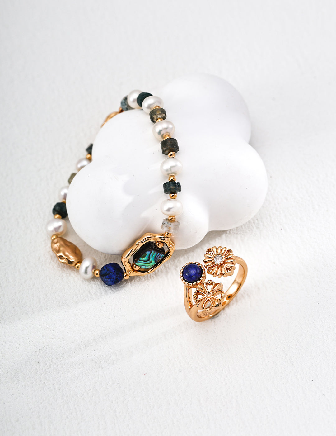 Lapis Lazuli Vintage Cross and Daisy Ring