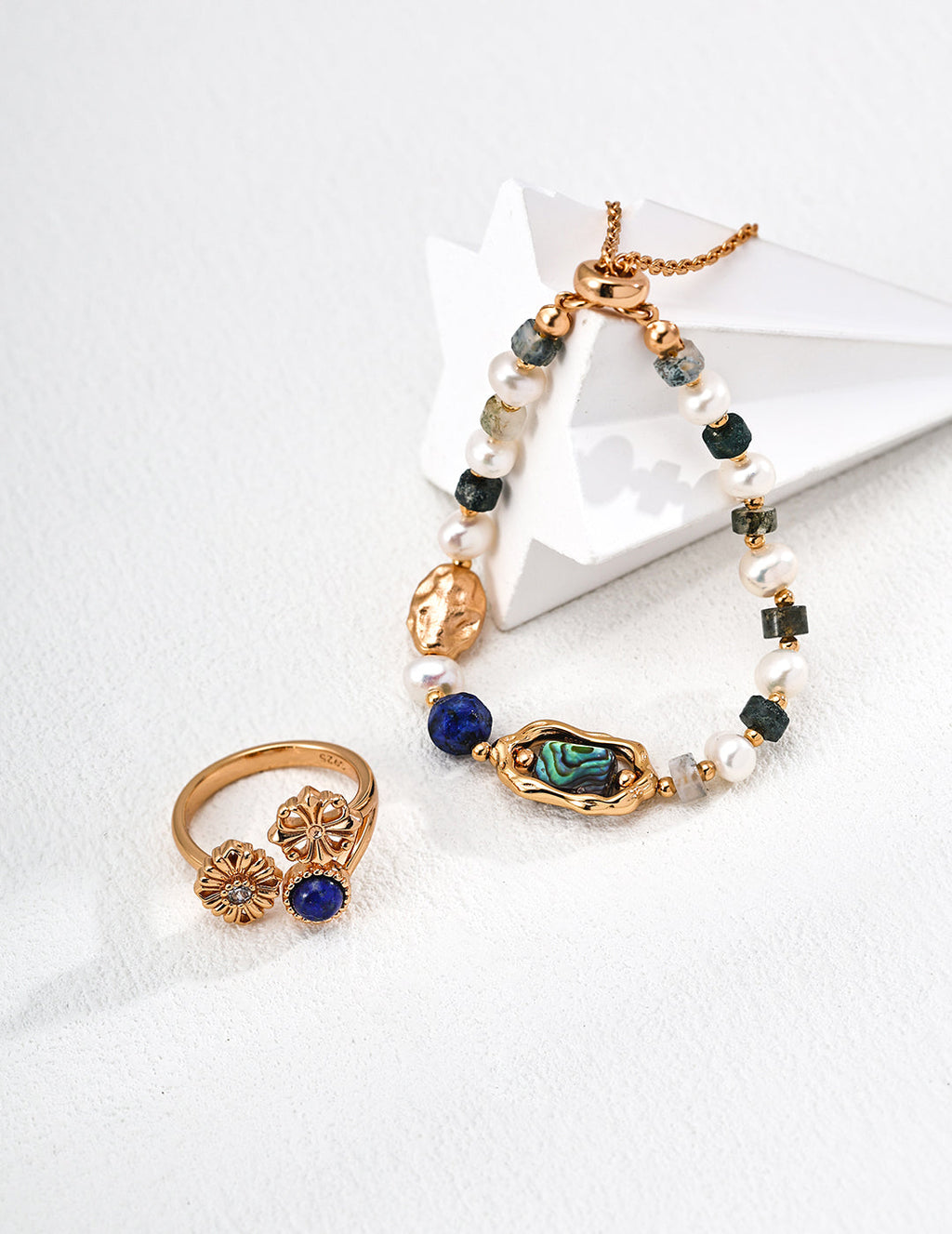 Lapis Lazuli Vintage Cross and Daisy Ring