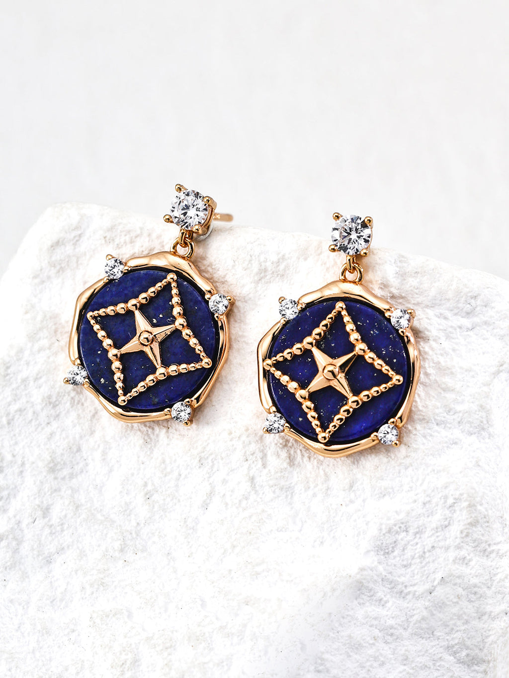 Retro Gold Lapis Lazuli Cubic Zirconia Earrings