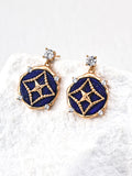 Retro Gold Lapis Lazuli Cubic Zirconia Earrings