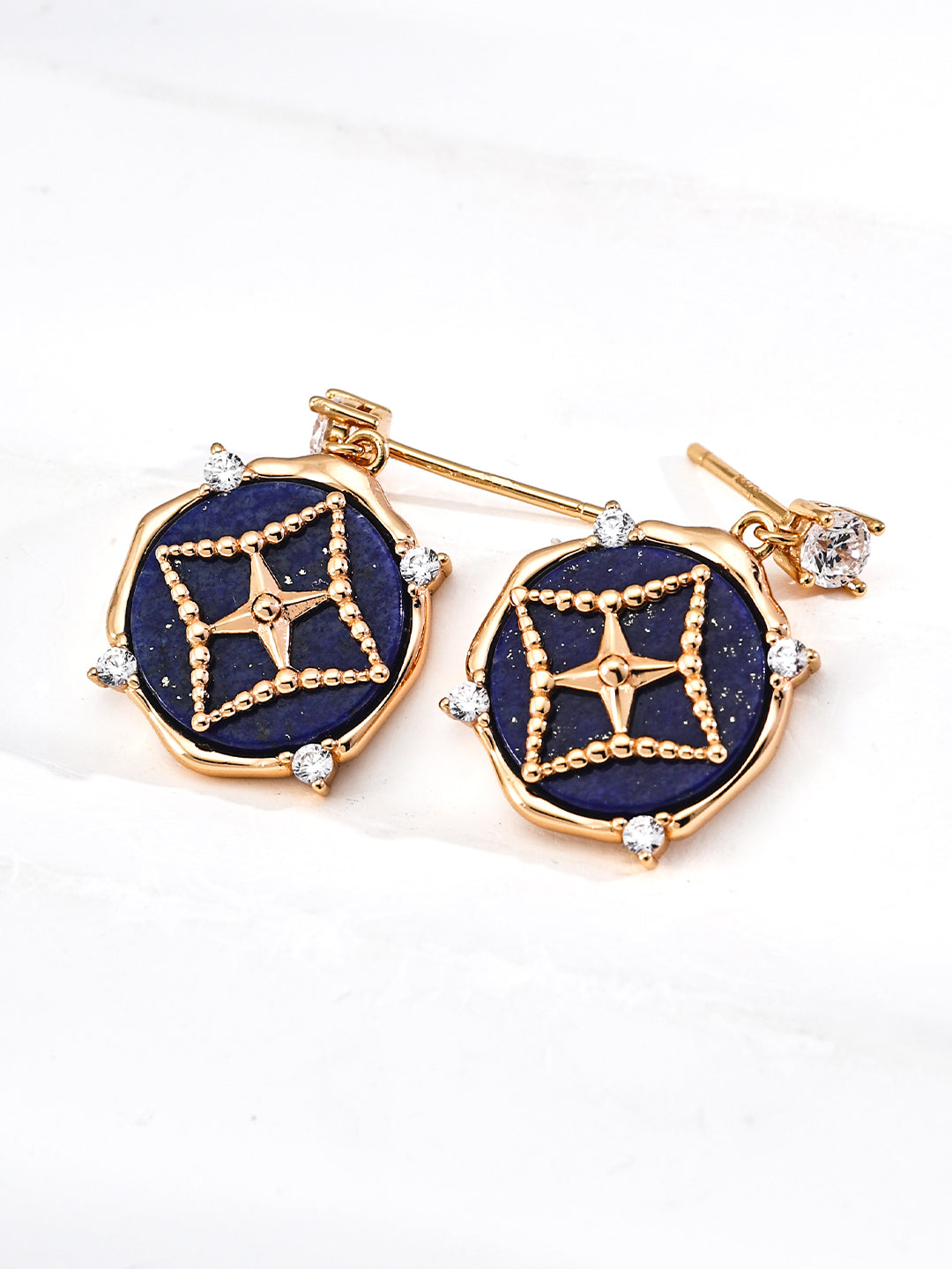 Retro Gold Lapis Lazuli Cubic Zirconia Earrings