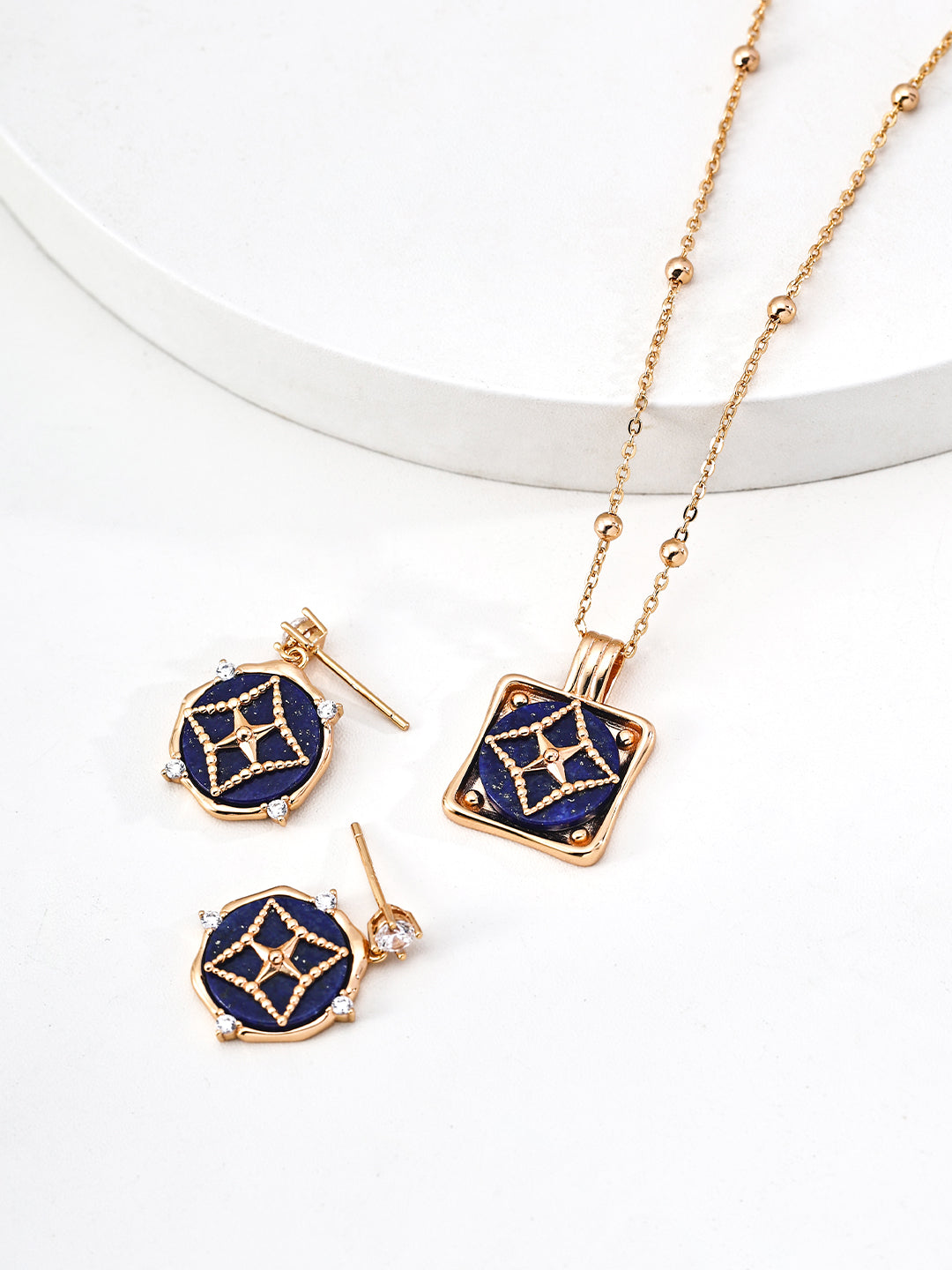 Retro Gold Lapis Lazuli Cubic Zirconia Earrings