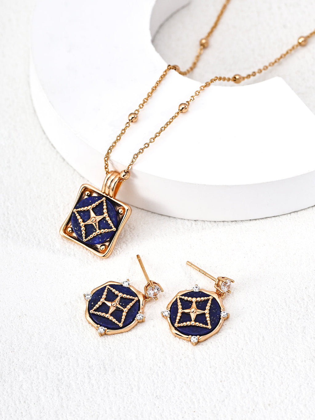 Retro Gold Lapis Lazuli Cubic Zirconia Earrings